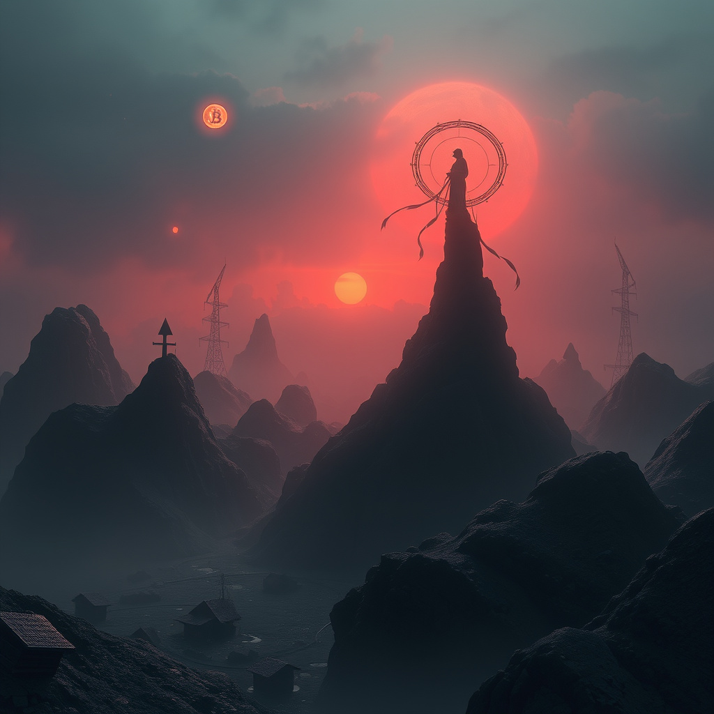 Surreal cryptocurrency concept art with crypto symbolism, moody lighting, artistic style (generated by AI)