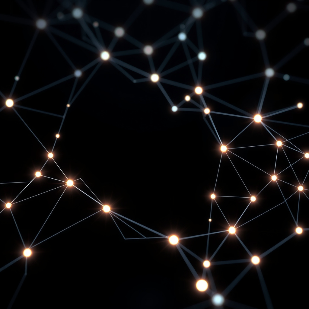 Blockchain network visualization, minimalist design, glowing digital connections, dark background... (generated by AI)