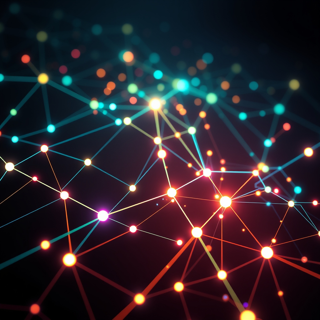 Digital network visualization showing ethereum connections, synthwave colors, glowing nodes and l... (generated by AI)