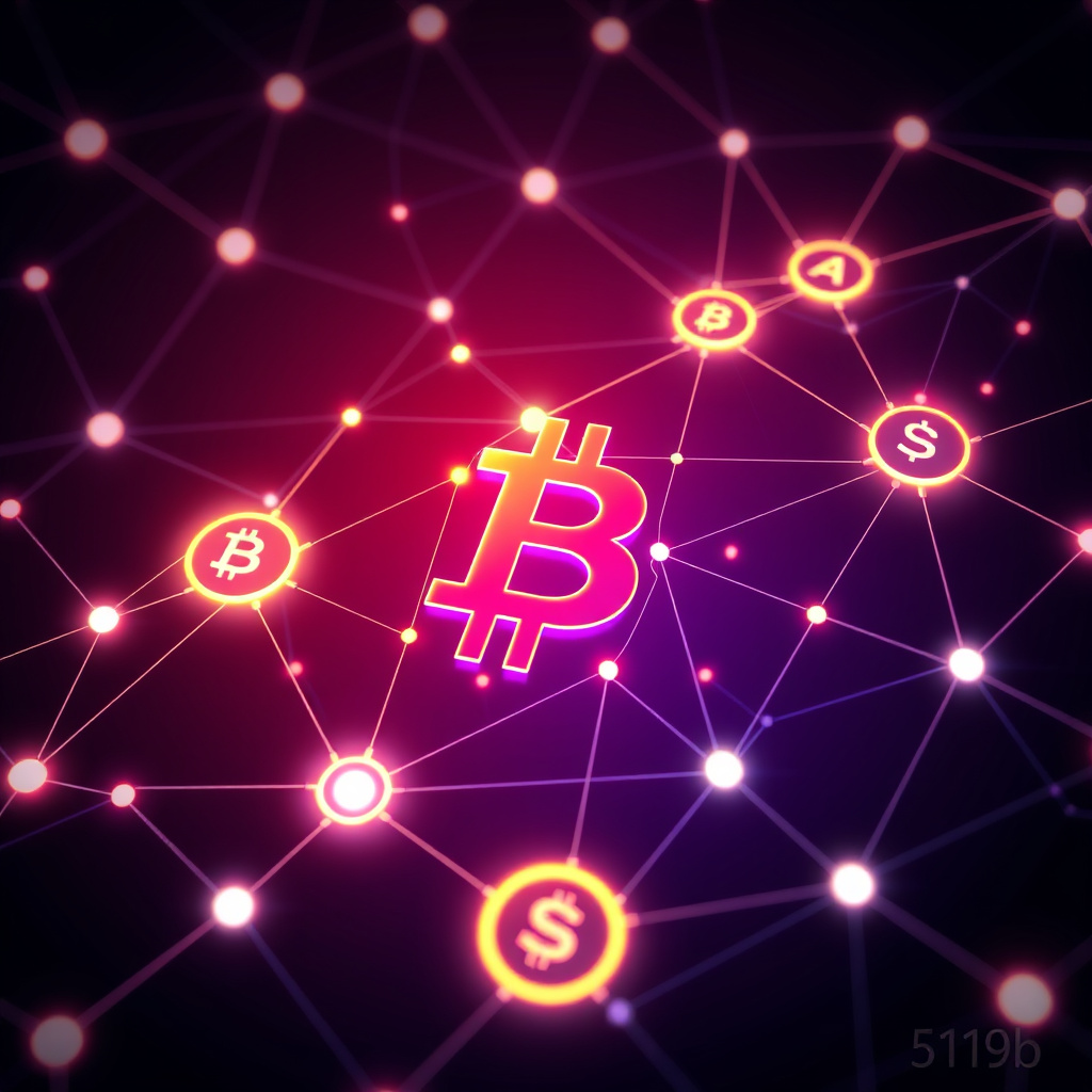 Blockchain network visualization, glowing gradients, glowing digital connections, dark background... (generated by AI)
