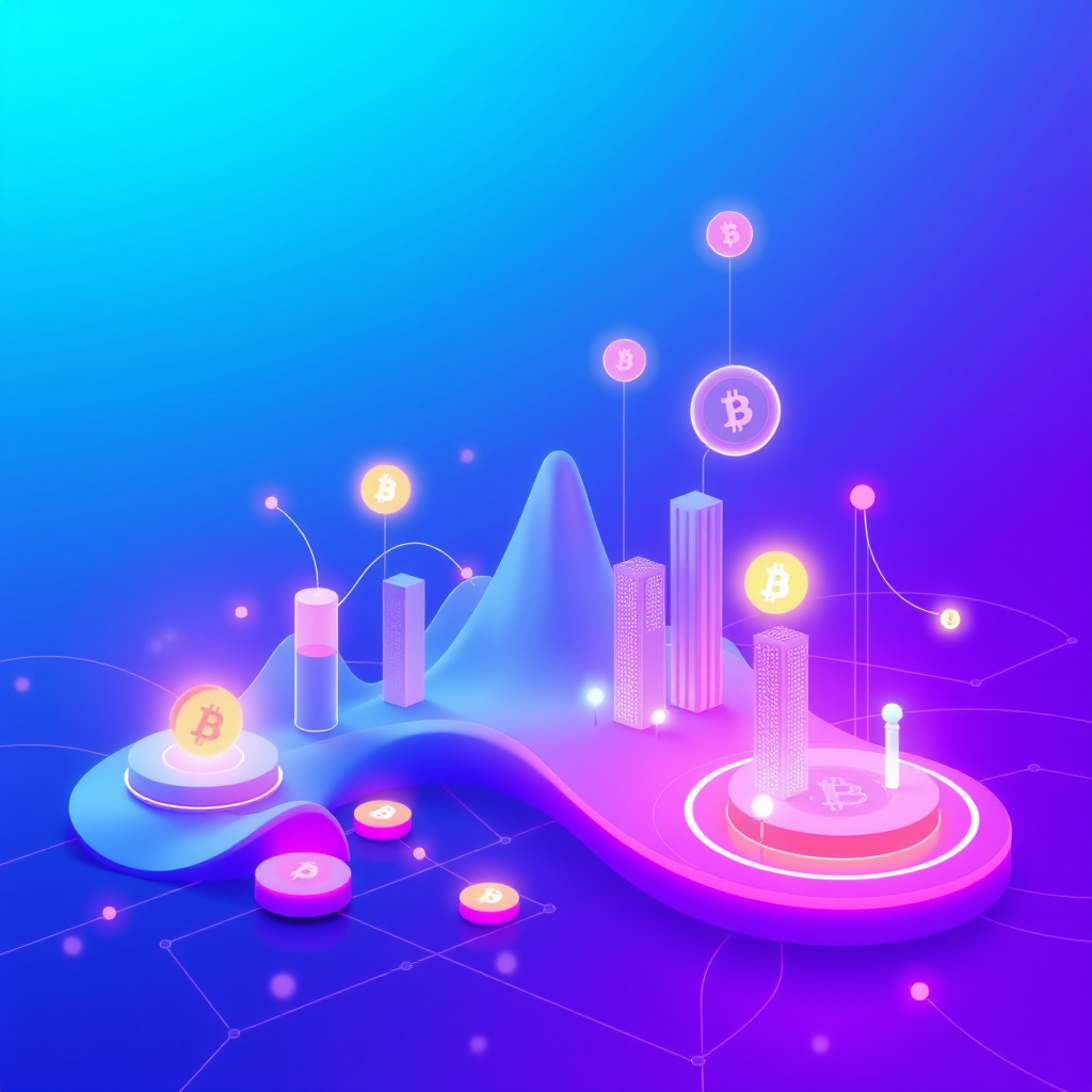 Digital cryptocurrency ecosystem visualization, blue and purple gradients, modern abstract art, g... (generated by AI)