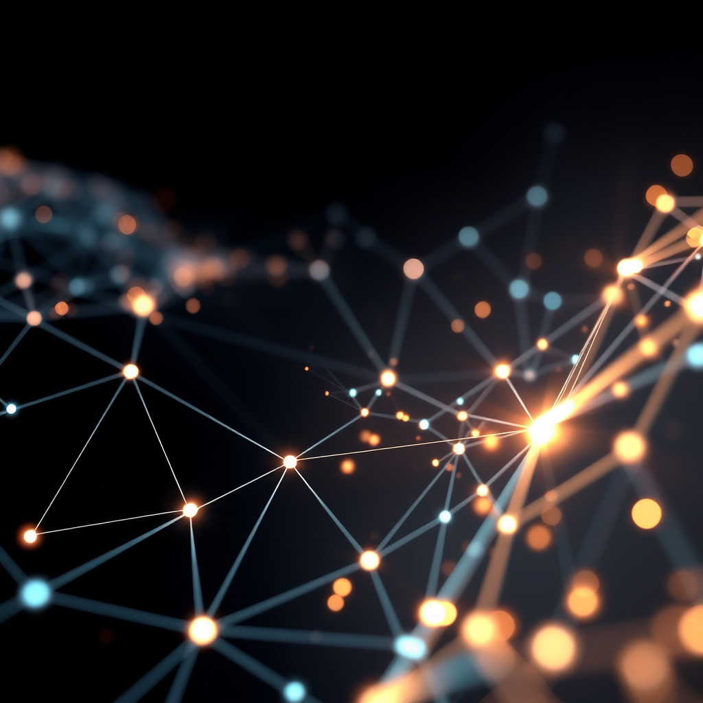 Blockchain network visualization, particle effects, glowing digital connections, dark background,... (generated by AI)