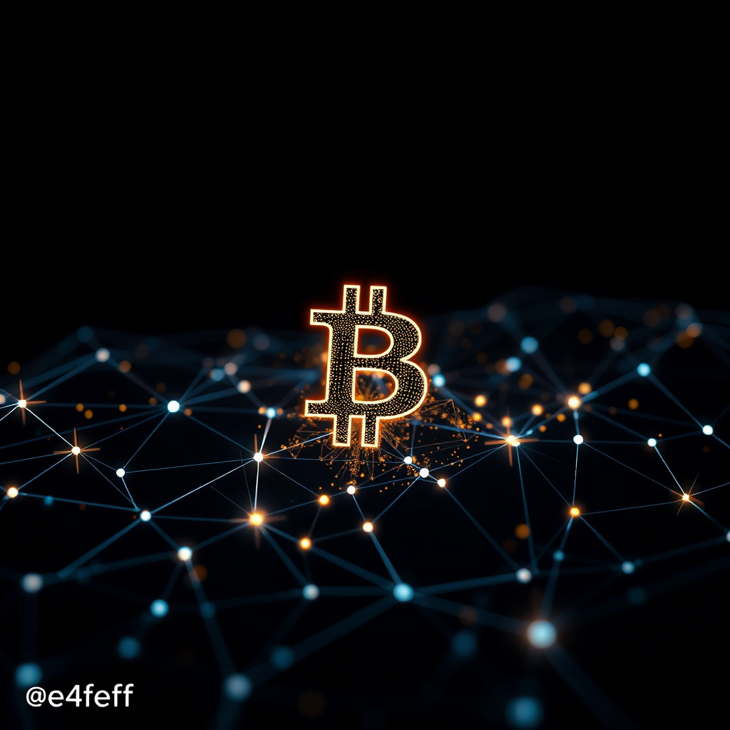 Blockchain network visualization, particle effects, glowing digital connections, dark background,... (generated by AI)