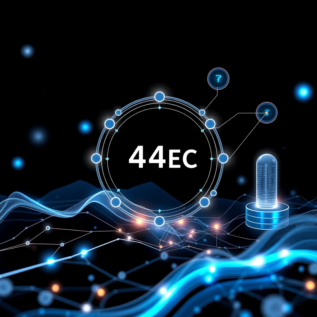 Digital cryptocurrency ecosystem visualization, silver and blue accents, modern abstract art, glo... (generated by AI)