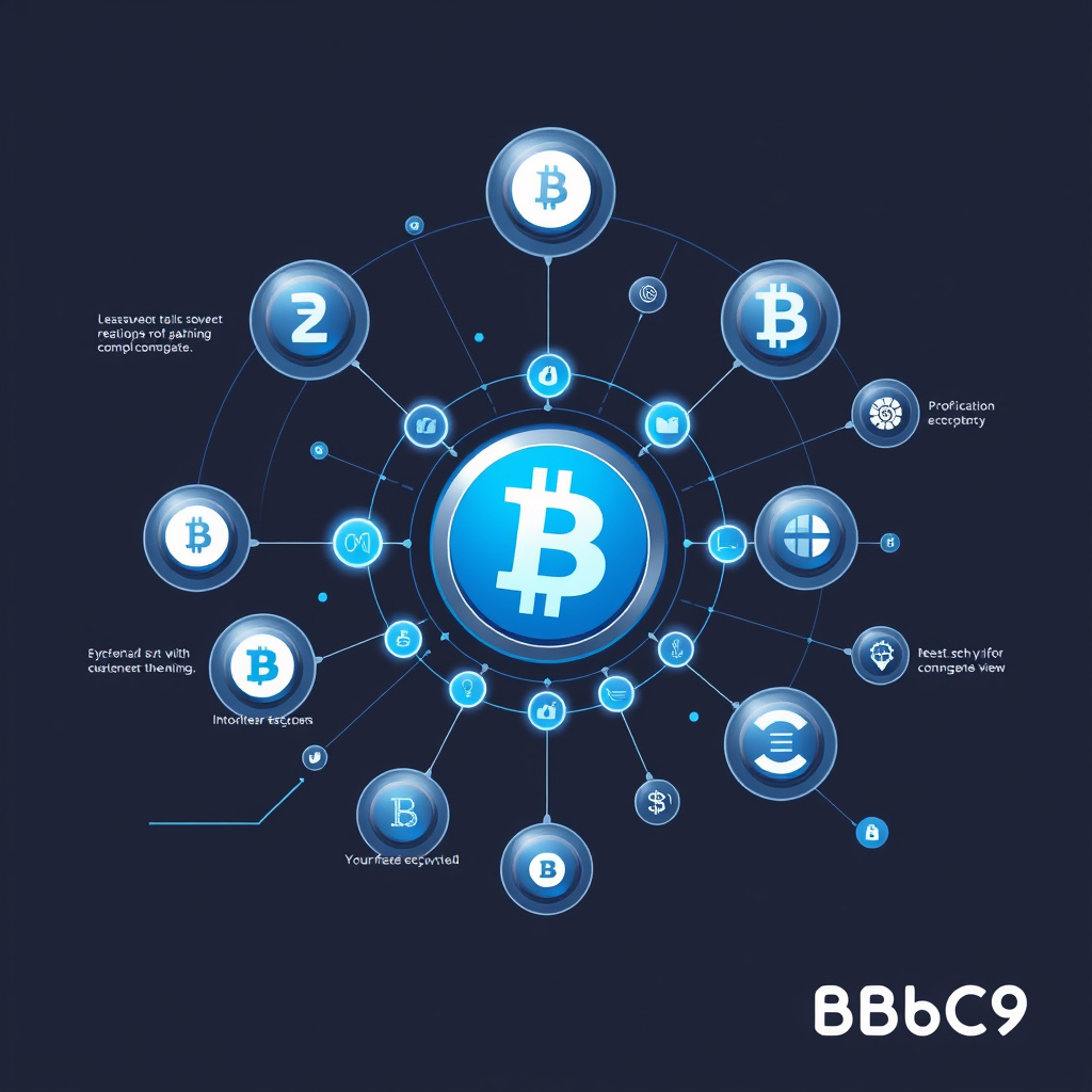 Digital cryptocurrency ecosystem visualization, silver and blue accents, modern abstract art, glo... (generated by AI)