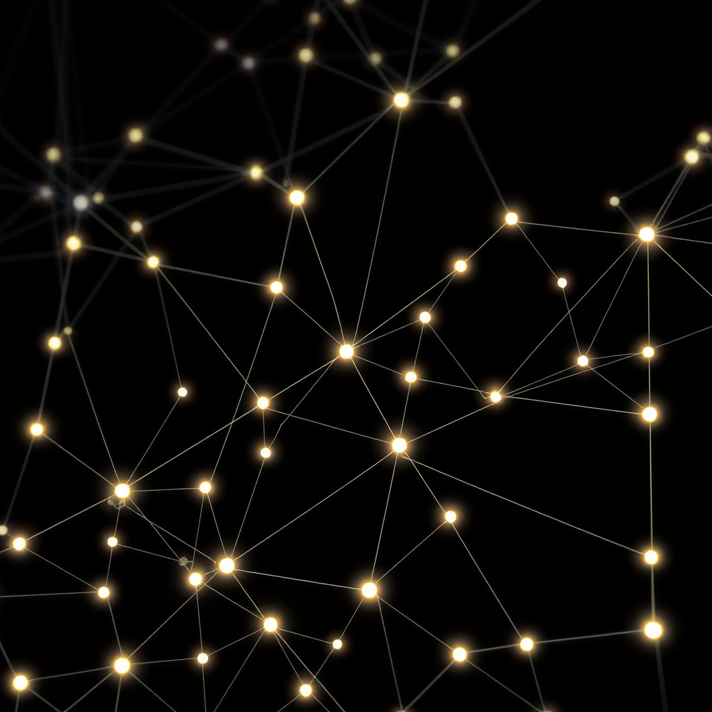 Blockchain network visualization, minimalist design, glowing digital connections, dark background... (generated by AI)