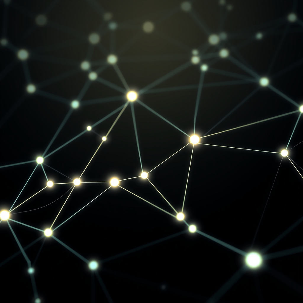 Blockchain network visualization, minimalist design, glowing digital connections, dark background... (generated by AI)