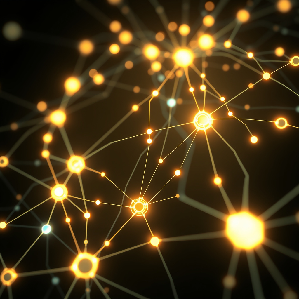 Digital network visualization showing token connections, fluid dynamics, glowing nodes and links,... (generated by AI)