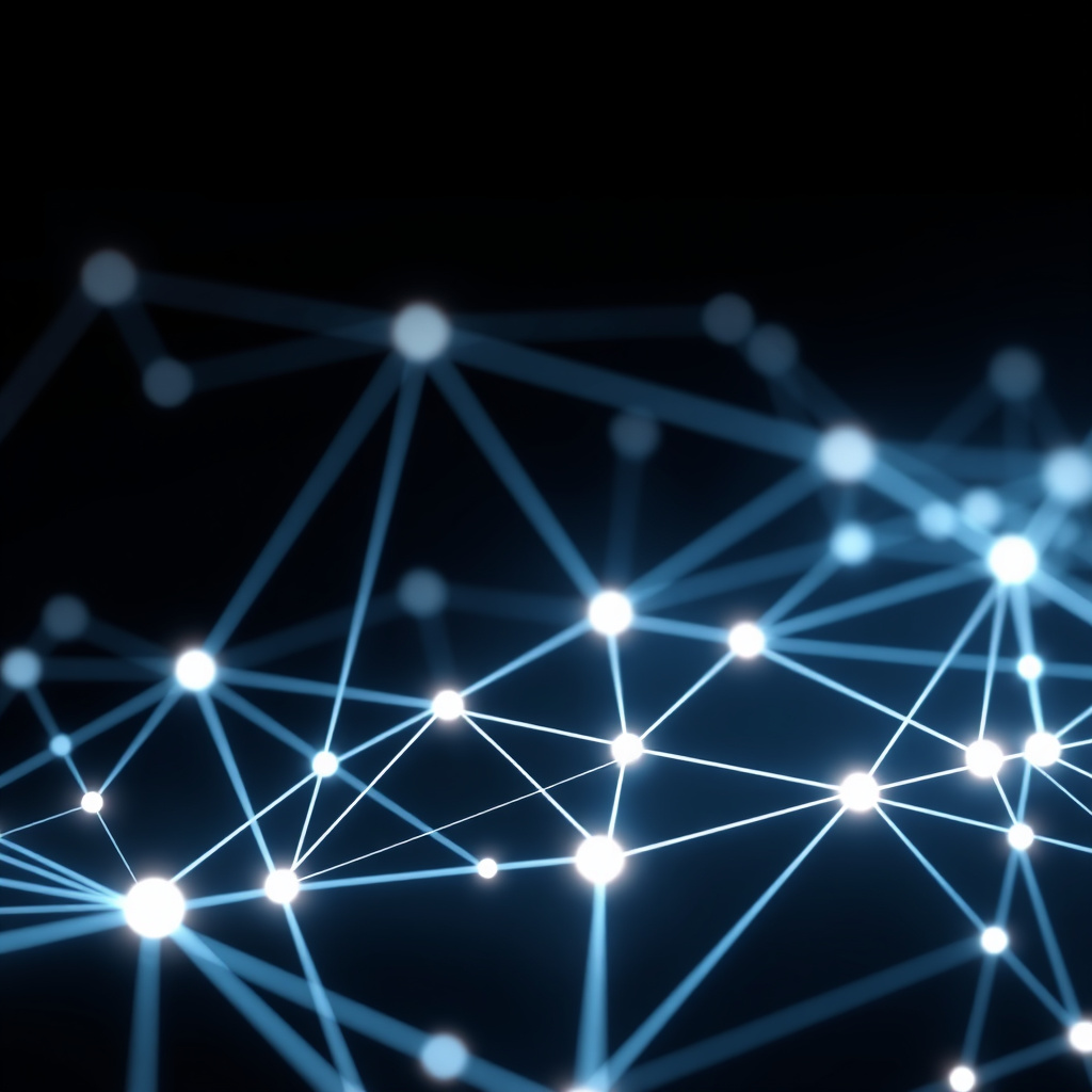 Blockchain network visualization, minimalist design, glowing digital connections, dark background... (generated by AI)